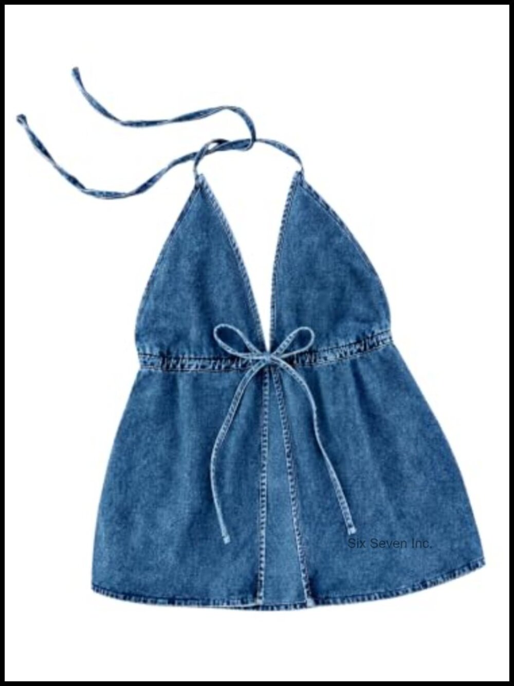 Self Tie Denim Halter Crop Tank Top Sleeveless Ruffle Hem